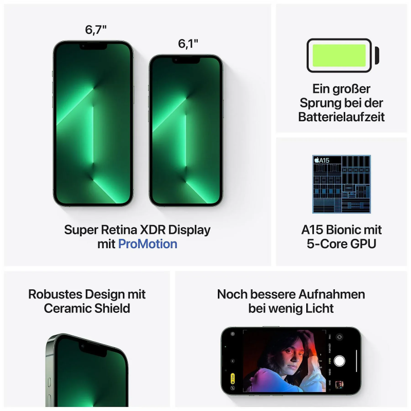 iPhone 13 Pro 128 GB · Verde Alpino — Grado A · Reacondicionado