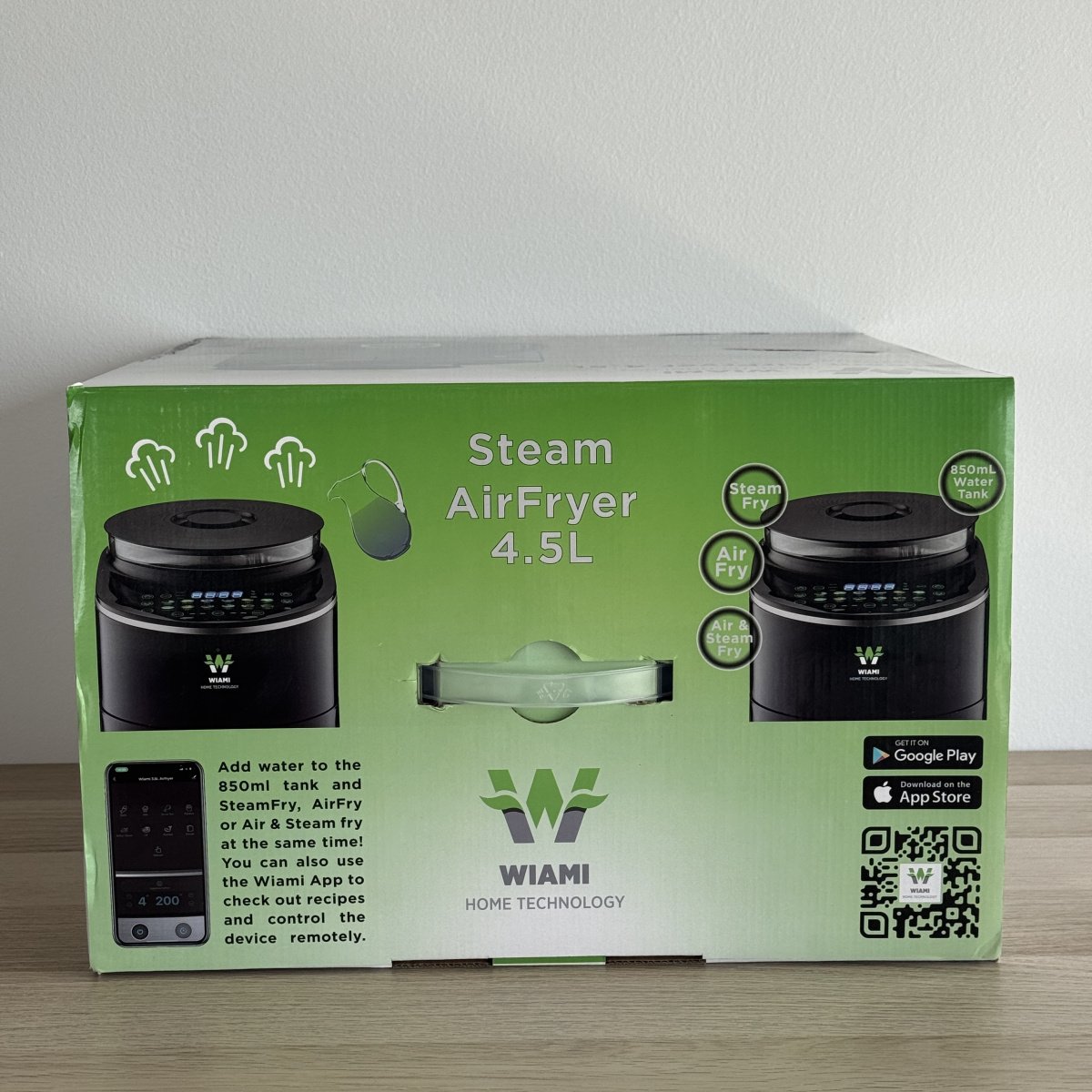 Wiami ST-450T-W Freidora de Aire a Vapor 4,5L con WiFi y App | Negro / Blanco
