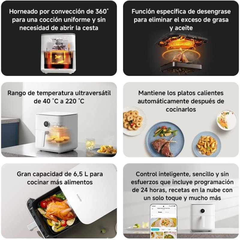 Xiaomi Smart Air Fryer 6.5L Freidora de Aire 1800W WiFi y App | Blanco / Negro
