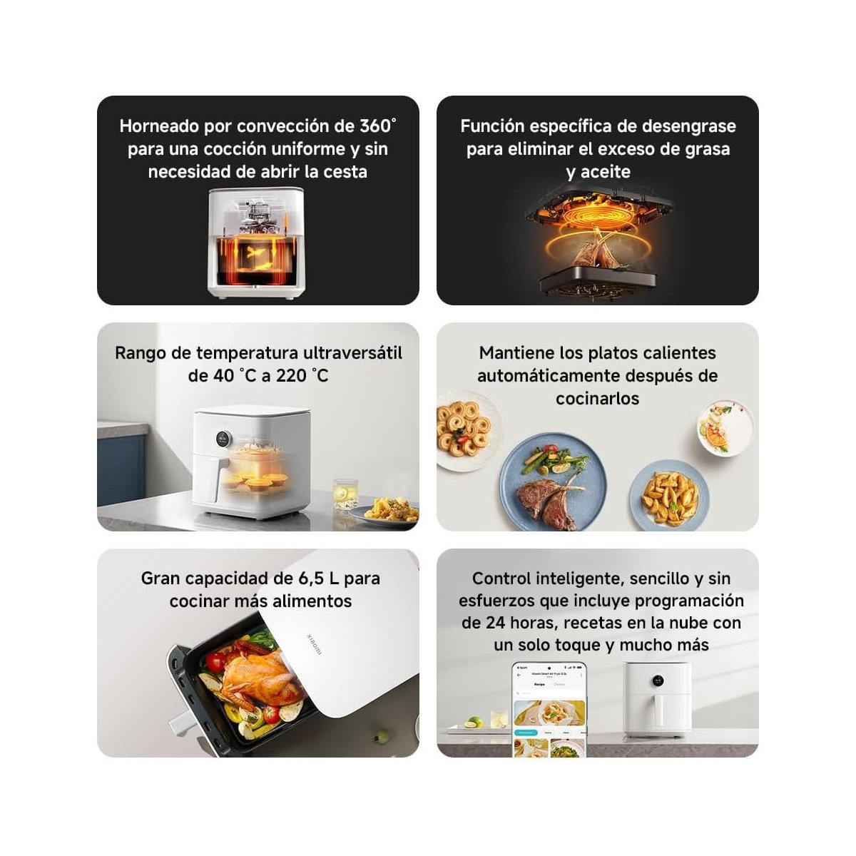 Xiaomi Smart Air Fryer 6.5L Freidora de Aire 1800W WiFi y App | Blanco / Negro